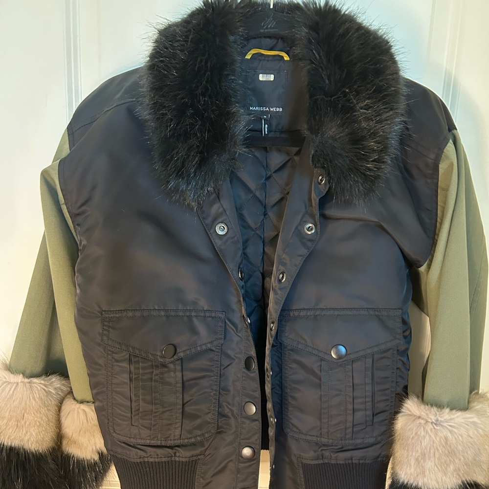 Marissa Webb Black Quilted Jacket with Fur Accent